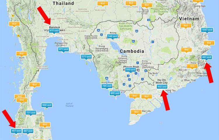 Карта низких цен на авиабилеты из Москвы в Таиланд и Вьетнам | 10 советов опытных путешественников, как найти и купить самый дешёвый билет на самолёт.| Авиабилеты и перелёт | Эксперт по путешествиям AsiaPositive.com