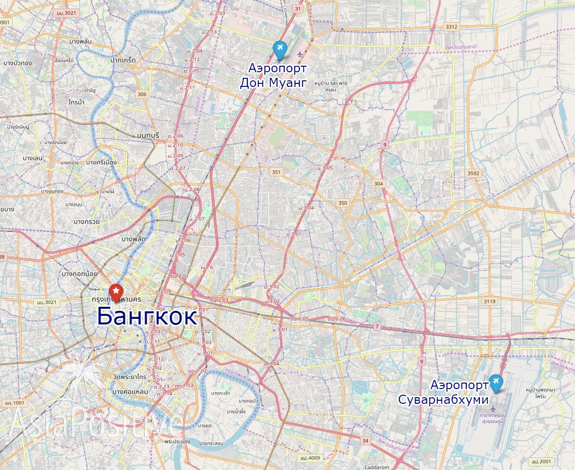Международные аэропорты Бангкока на карте | Таиланд | Путешествия AsiaPositive.com