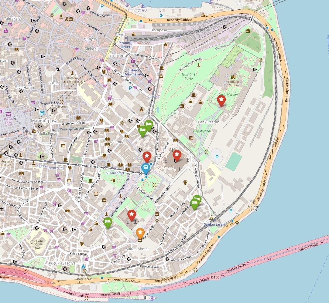 Карта исторического центра Стамбула - район Султанахмет | Турция | Путешествия с AsiaPositive.com