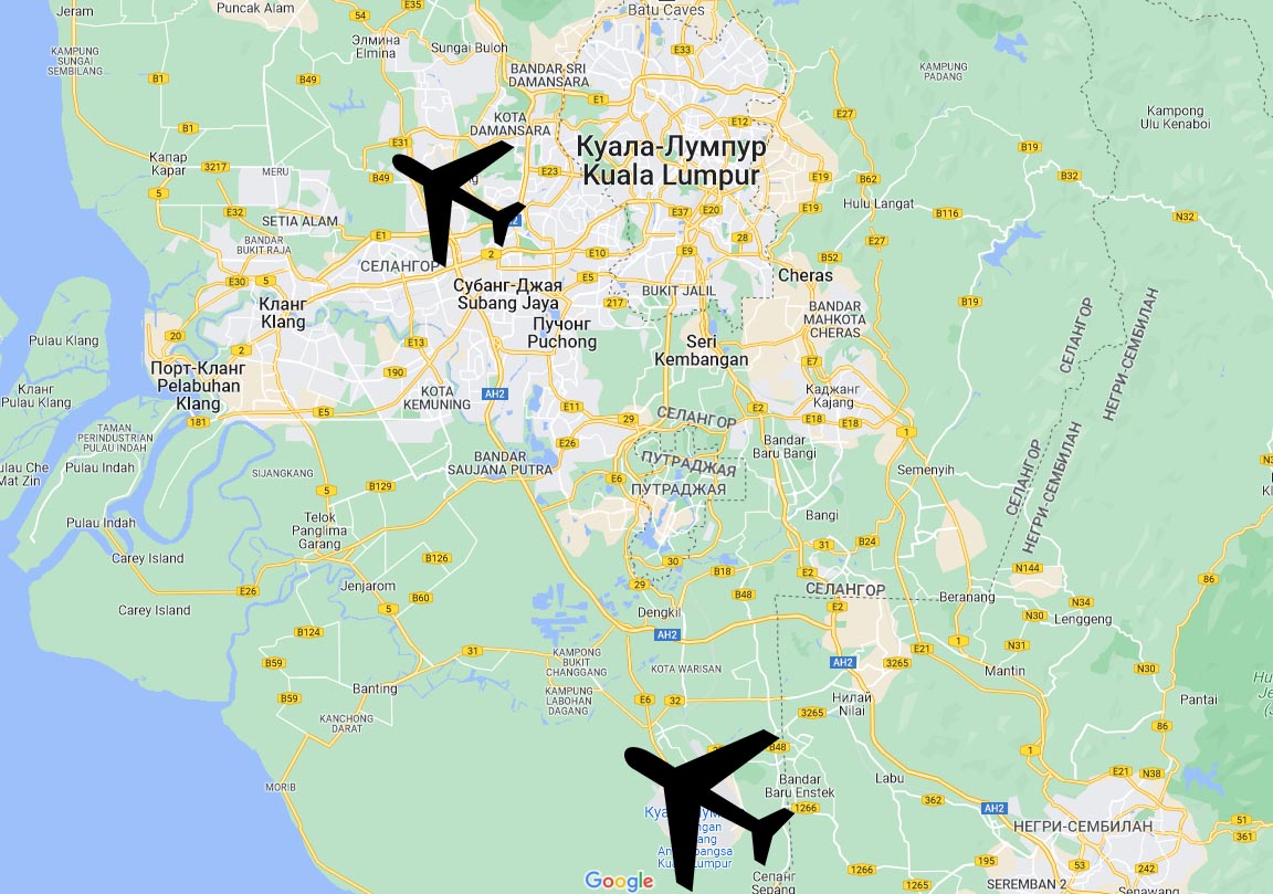 Аэропорты Куала-Лумпура на карте