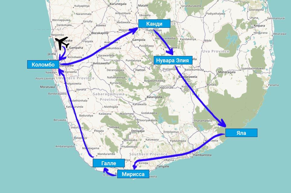 Карта маршрута по Шри-Ланке на 10-15 дней | Самостоятельные путешествия с AsiaPositive.com
