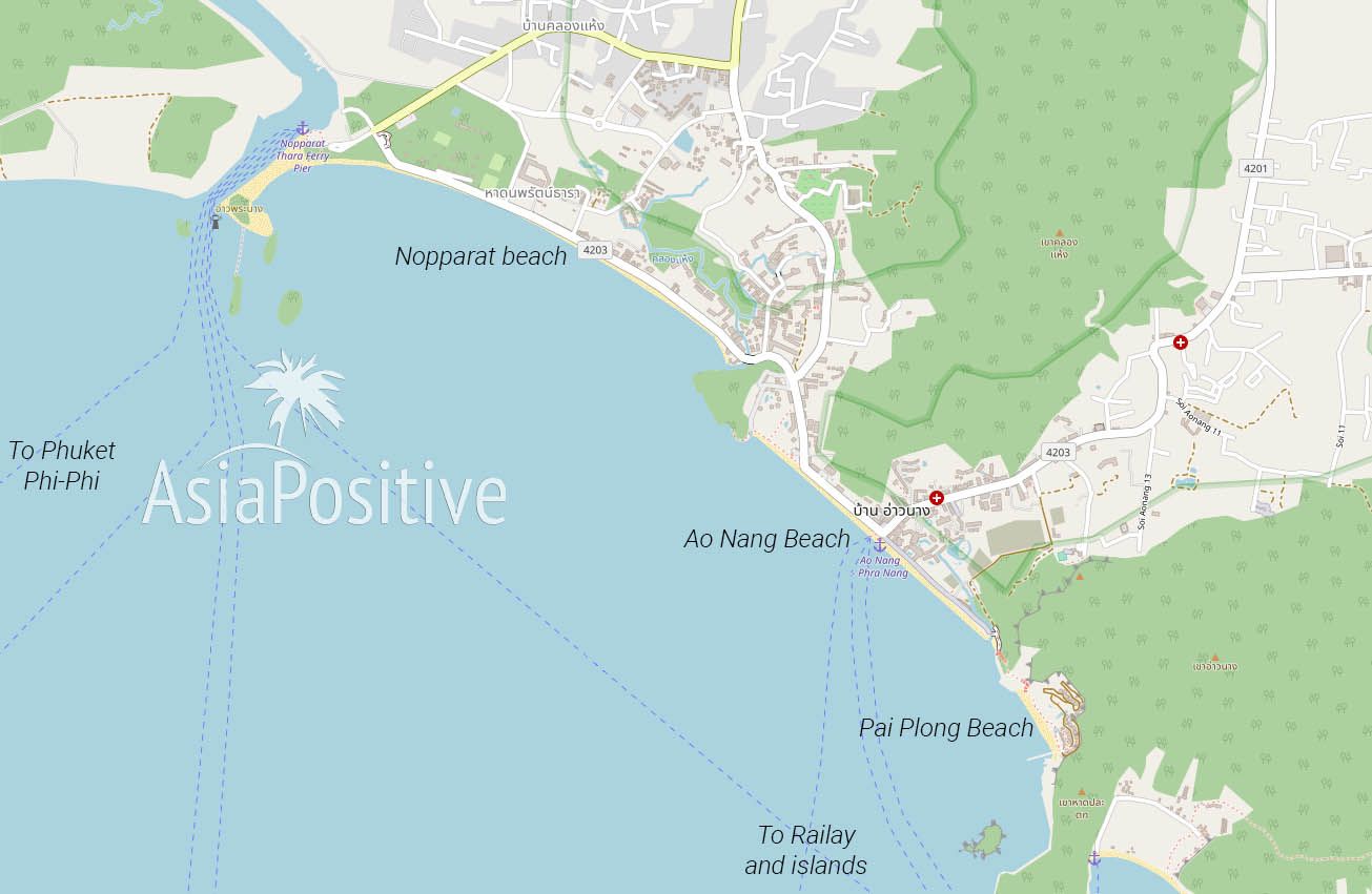Map of beaches in Ao Nang | Beaches in Ao Nang (Krabi, Thailand) | Travelling in Asia with Asiapositive.com