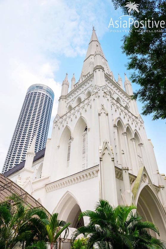Собор гармонично сочетается с небоскрёбами Сингапура