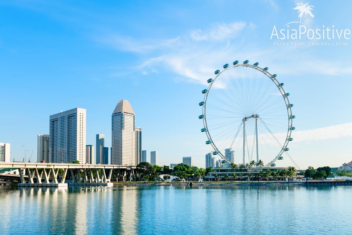 Колесо обозрения Singapore Flyer возвышается на фоне других зданий Сингапура
