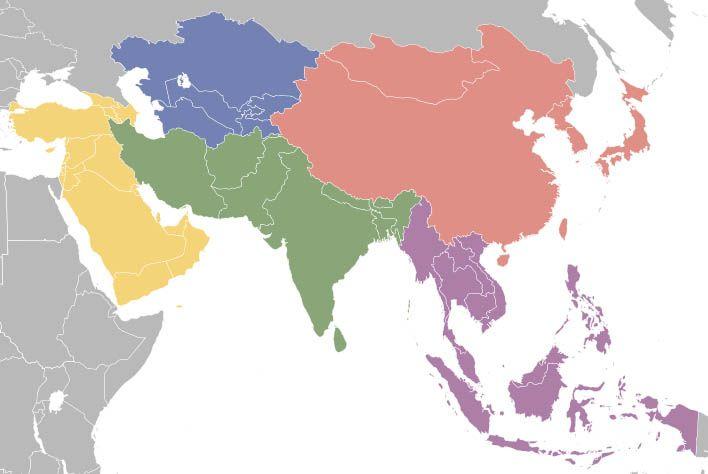 Азию принято делить на 6 регионов | Где начинается Азия. Какие страны Азии популярны для отдыха и путешествий и ради чего туда стоит поехать. | Лучшие страны Азии, в которые стоит поехать ради отдыха или путешествия - карты, список и краткое описание каждой страны.