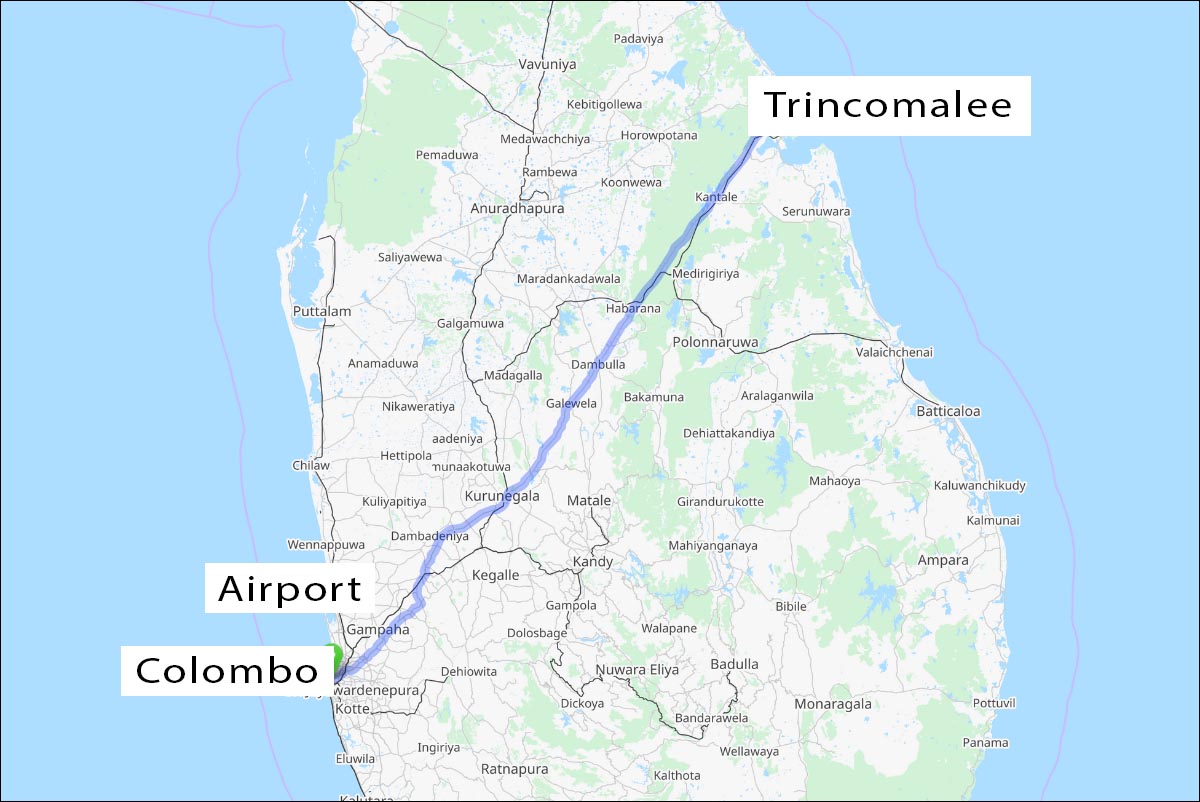 How to get from Colombo to Trincomalee
