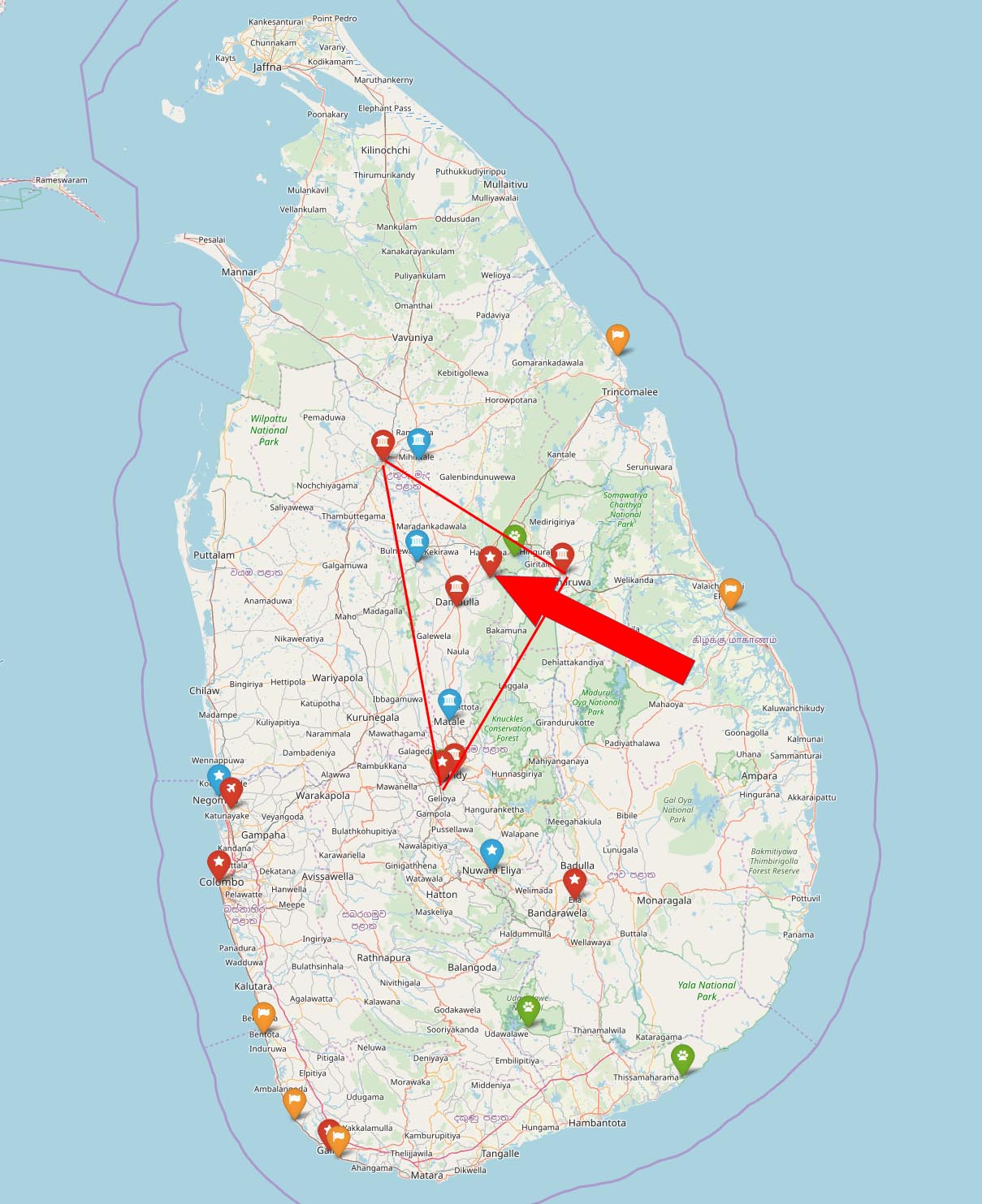 Где находится Сигирия на карте Шри-Ланки  | Как добраться в Сигирию