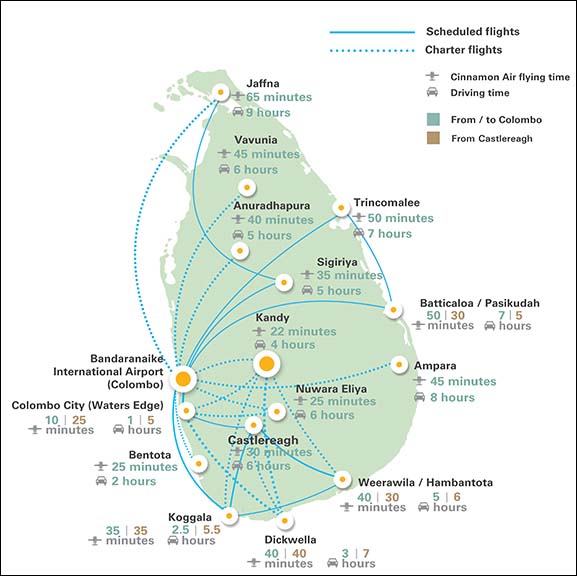 Маршруты и продолжительность внутренних перелётов на Шри-Ланке