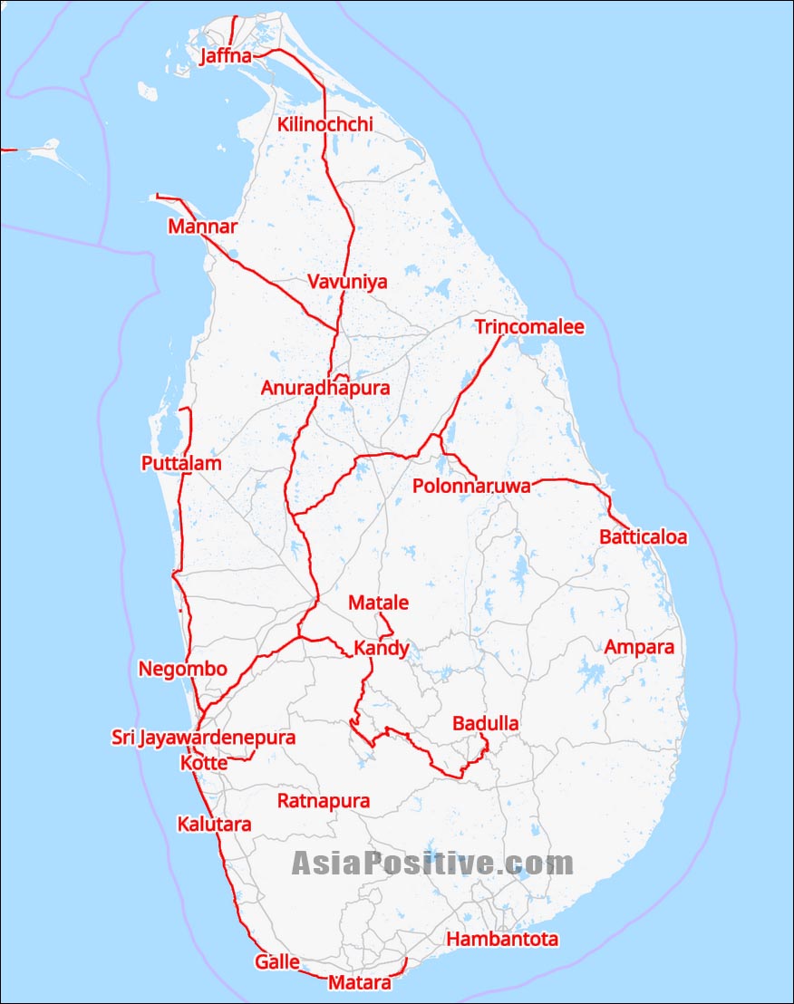 Железная дорога на карте Шри-Ланки | Как купить билеты на поезд по Шри-Ланке | Путешествия с AsiaPositive