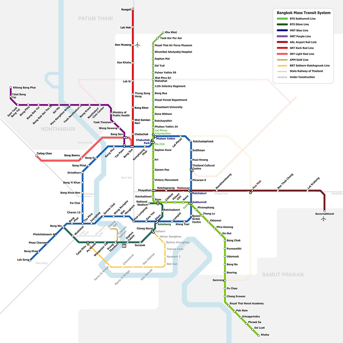 Схема метро Бангкока, включая BTS, поезд в аэропорт и речной трамвайчик | Как разобраться в схеме метро Бангкока, как купить билеты и сэкономить своё время на их покупке, куда можно доехать на Metro и BTS Банкока. | Путешествия по Азии с AsiaPositive.com