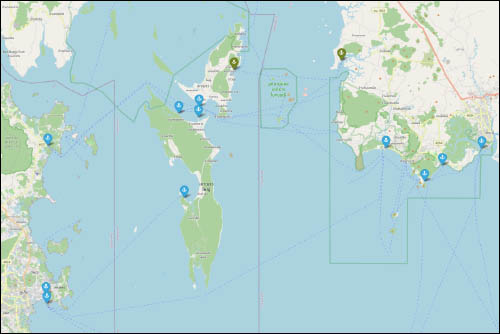 Map of Ports and Piers in Phang Nga Bay, Thailand