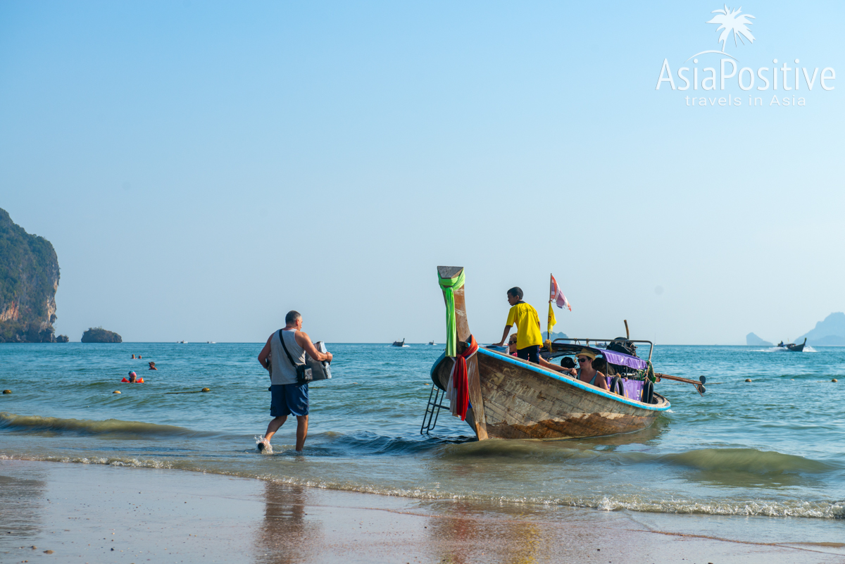 Boarding a boat to Railay at the beach in Ao Nang.