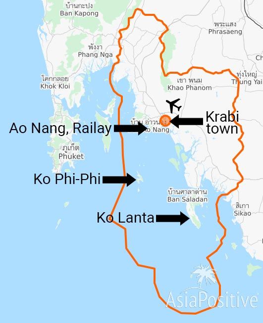 Курорты и острова провинции Краби на карте | Путешествия по Азии с Asiapositive.com