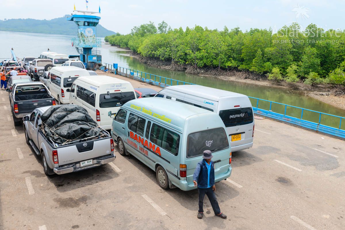 Minibuses on the ferry to the islands of Koh Lanta Yai