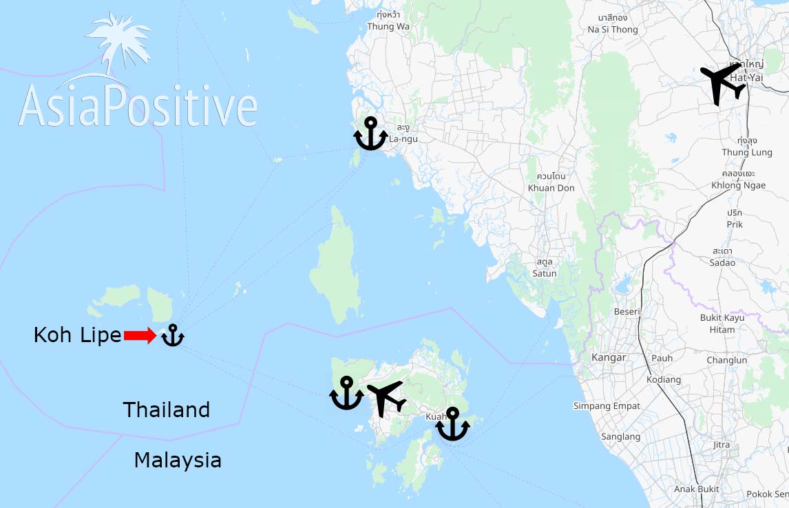 Остров Ко Липе, соседние острова, ближайшие порты и аэропорты в Таиланде и Малайзии