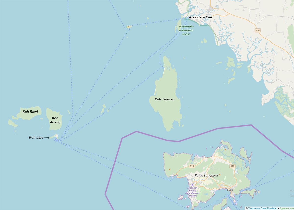 Остров Ко Липе, соседние острова и ближайший порт на карте | Как добраться до острова Ко Липе (Таиланд) | Путешествия по Азии с AsiaPositive.com