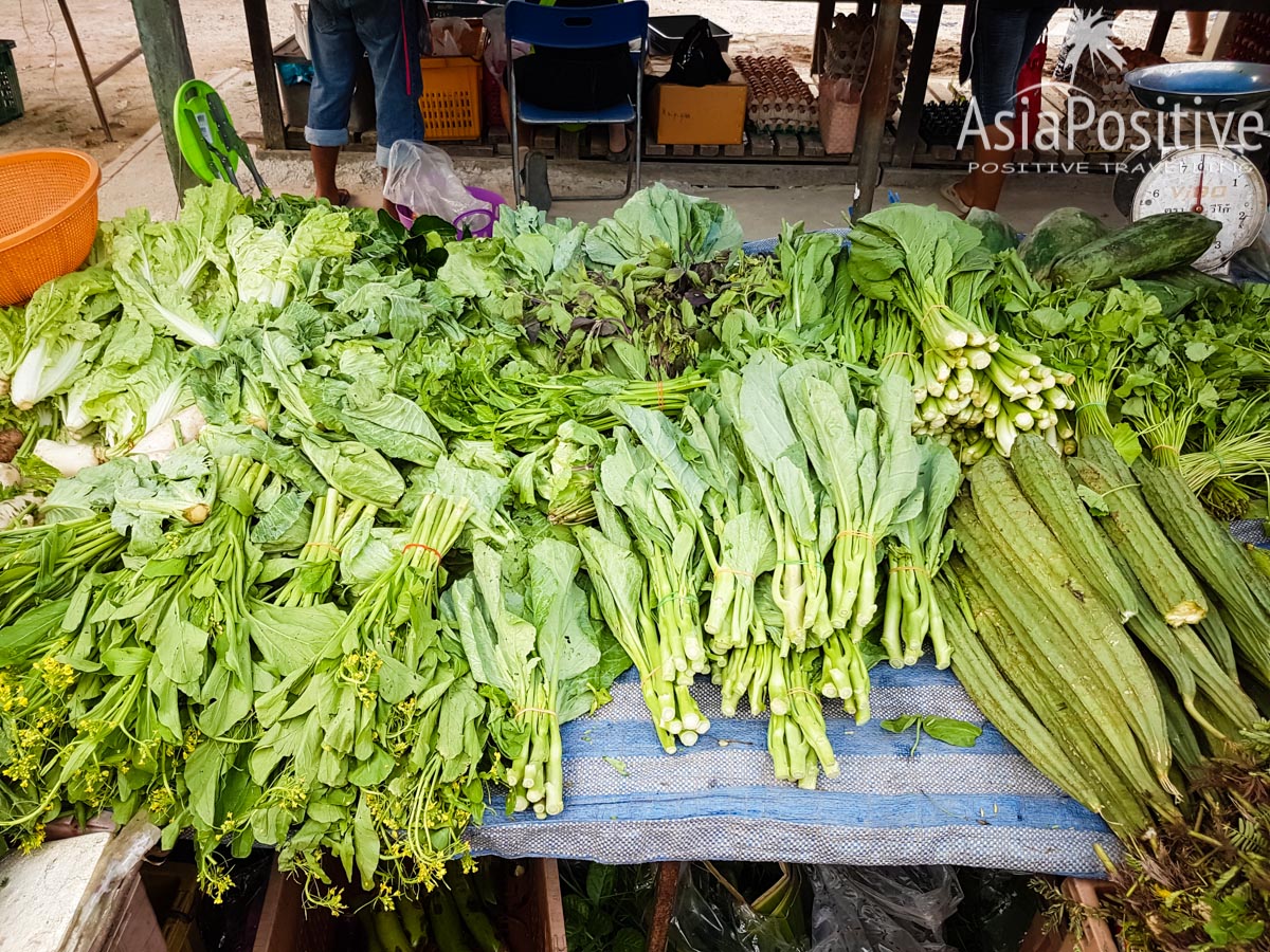 Рынки Пхукета: где и как покупать свежие морепродукты, и фрукты | Прилавок с зеленью и овощами - это лишь половина из ассортимента одного из продавцов