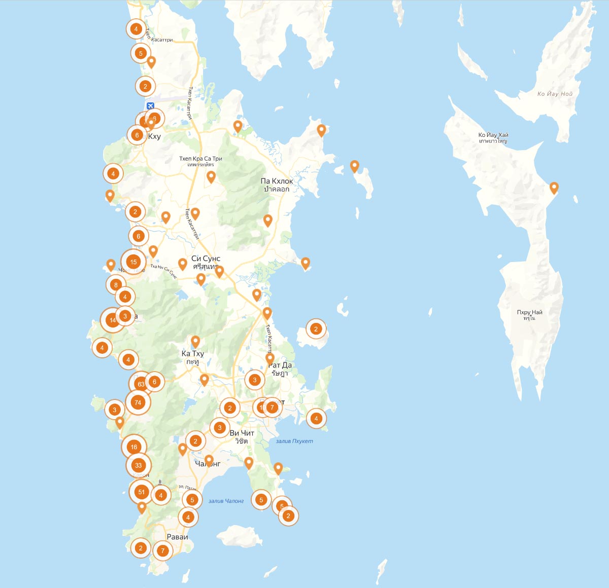 Карта с турами в отели Пхукета (Таиланд)