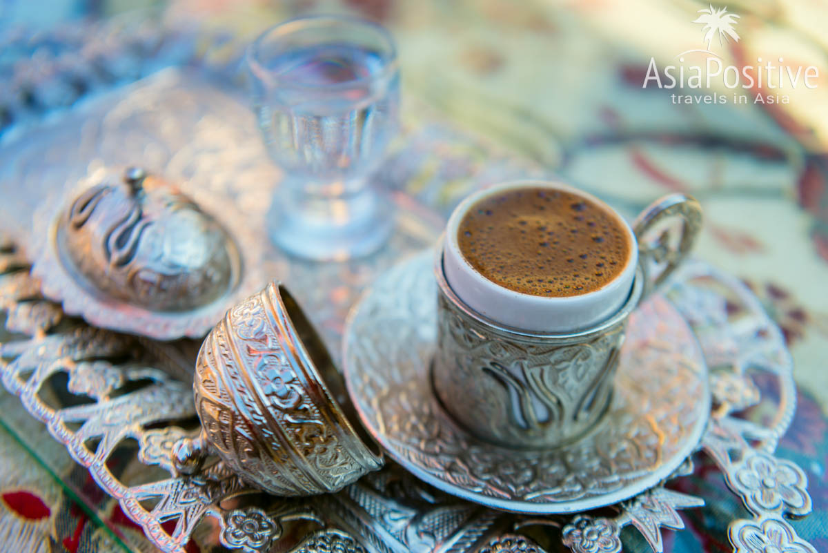 A traditional Turkish coffee served in a small cup