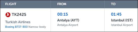 Example of a flight to Istanbul airport (IST) 