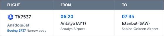 Flight to Istanbul Sabiha Gokcen Airport