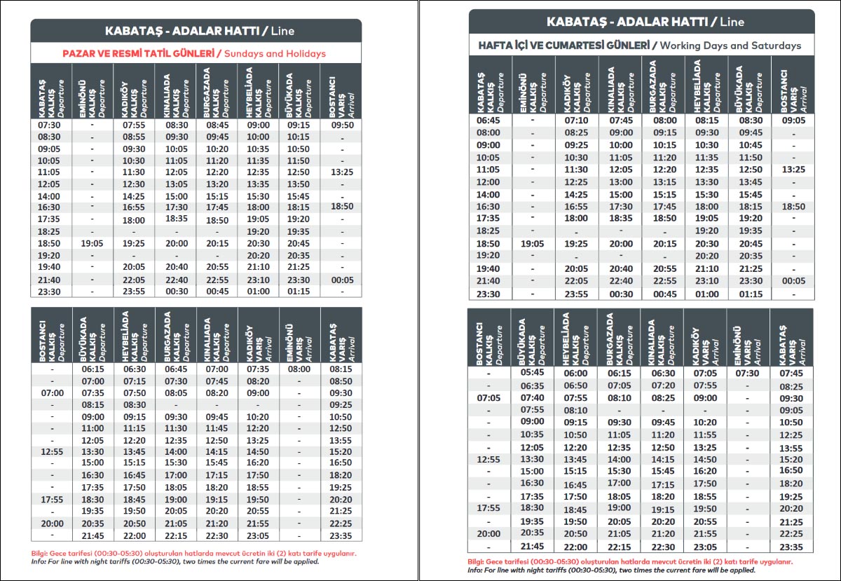 Ferry schedule to the Princes' Islands