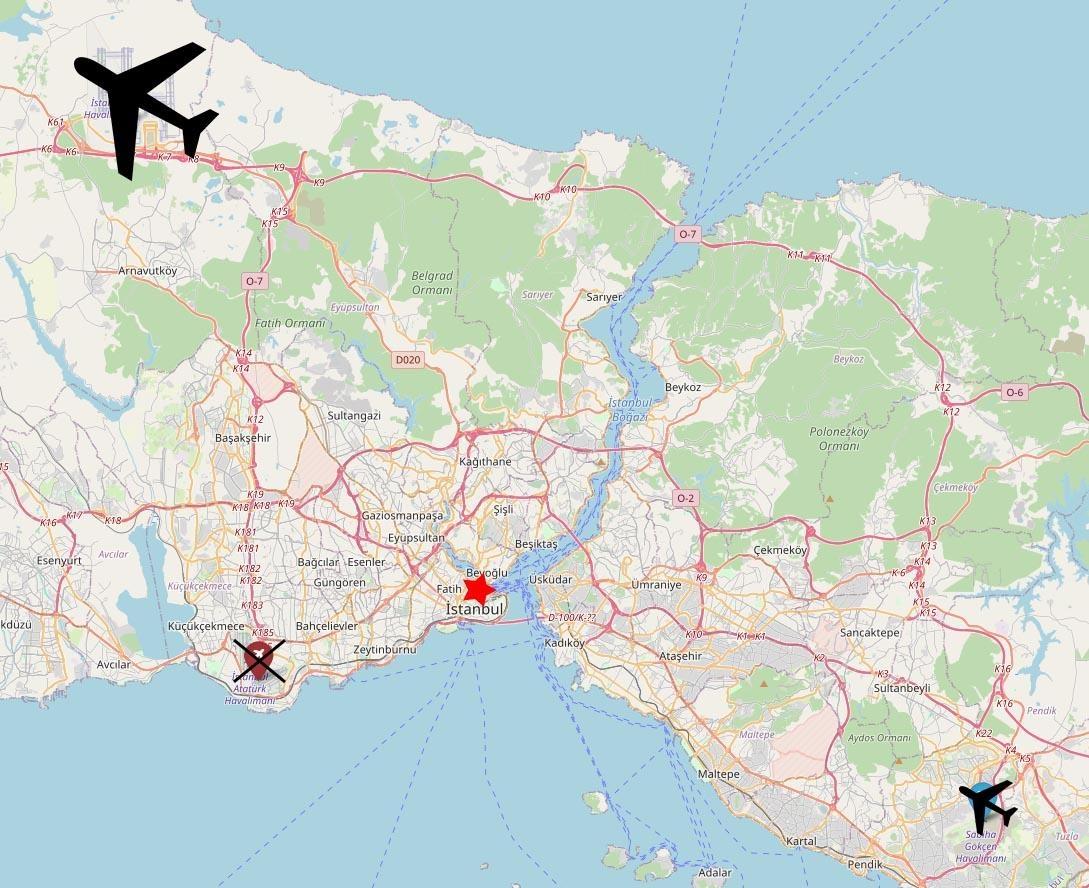 Аэропорты Стамбула на карте (Новый аэропорт на северо - западе от центра города) | Пересадка в аэропорту Стамбула