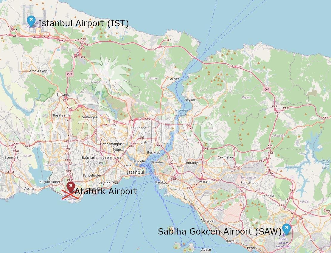 Все аэропоррты Стамбула на карте