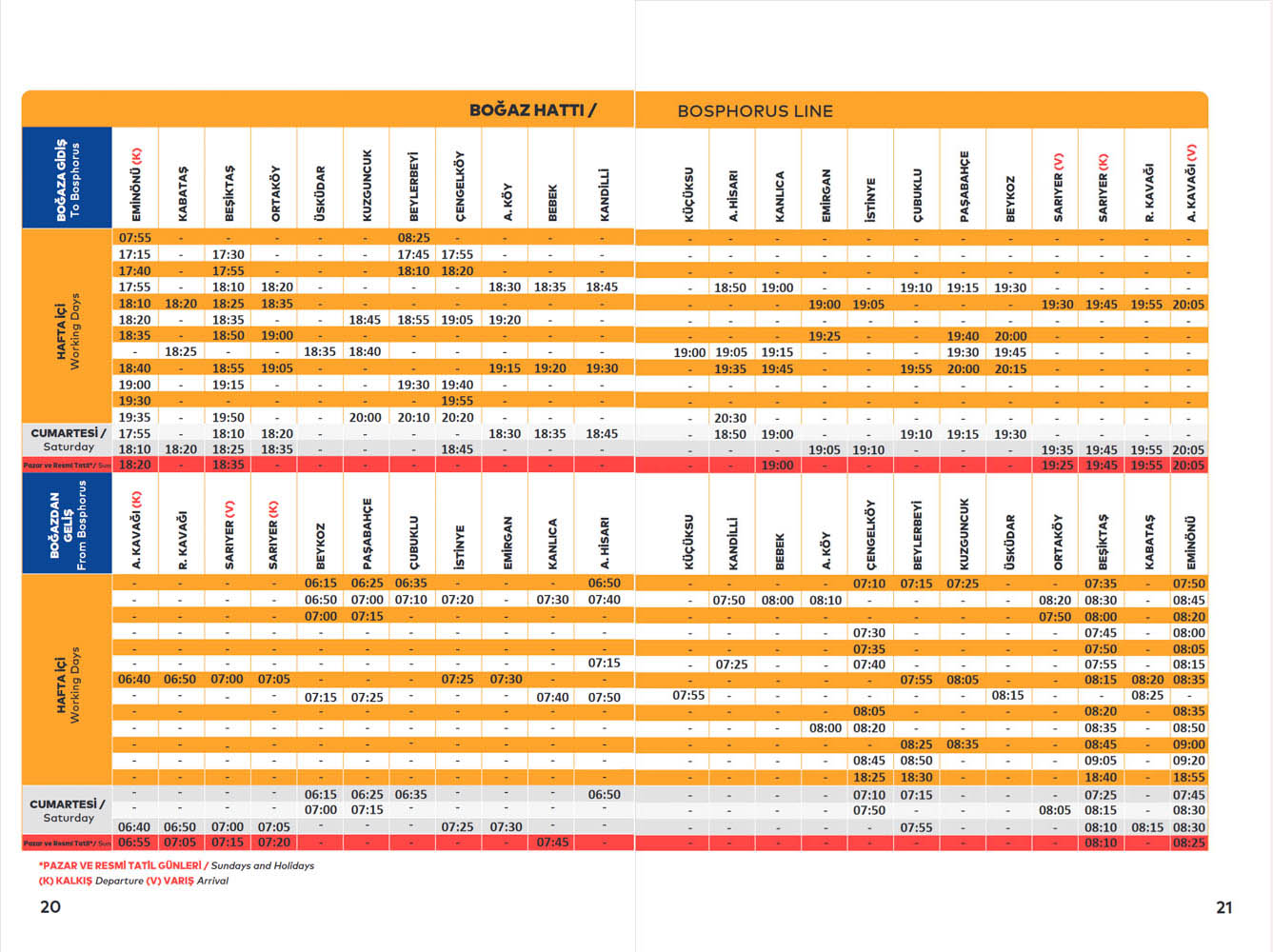 BOSPHORUS Ferry Line Timetable