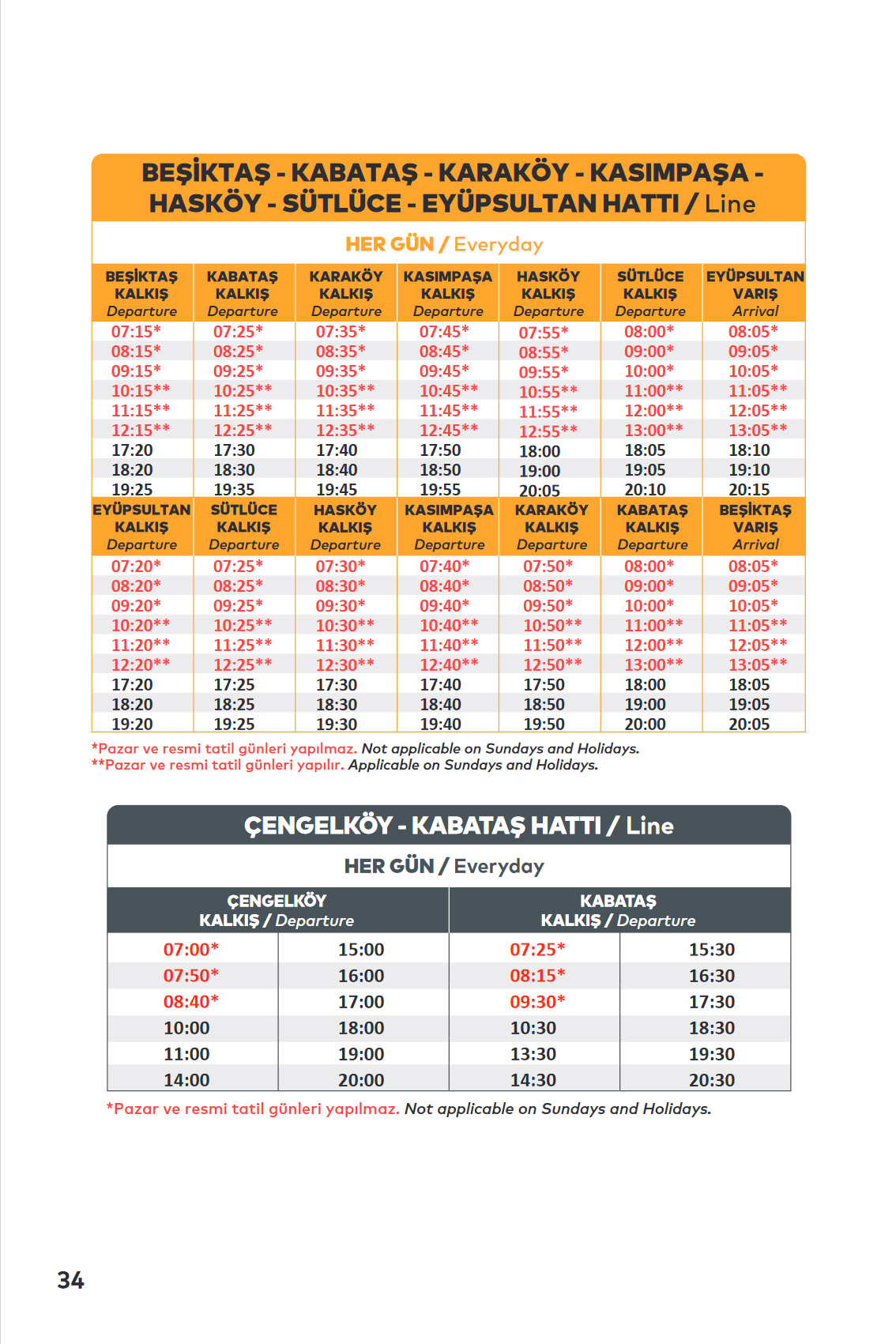 BEŞİKTAŞ - KABATAŞ - KARAKÖY - KASIMPAŞA - HASKÖY - SÜTLÜCE - EYÜPSULTAN Ferry Line Timetable