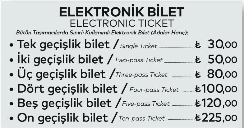 Ticket prices for public transport in Istanbul